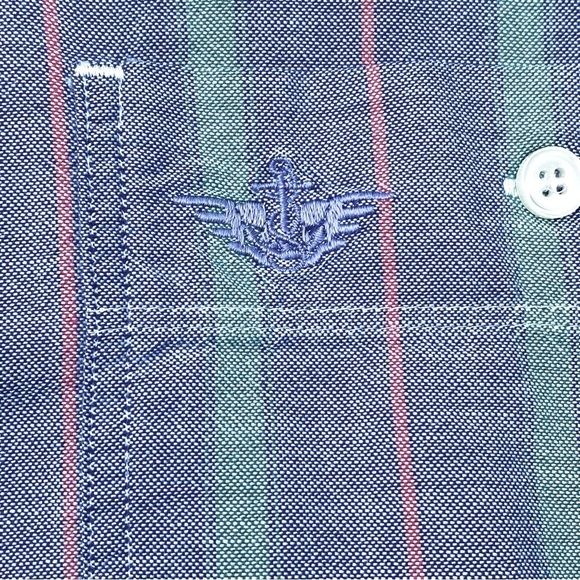 Levi’s Dockers 100% Cotton Striped Light Blue Green Red Men’s Medium Long Sleeve - Picture 13 of 15